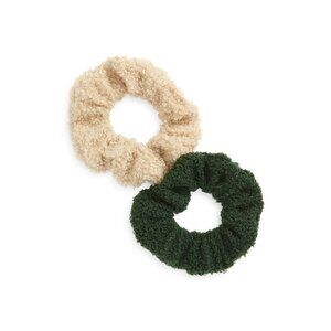 New Tucker + Tate 2-Pack Fleece Scrunchies Hair Accessory Green Beige NWT